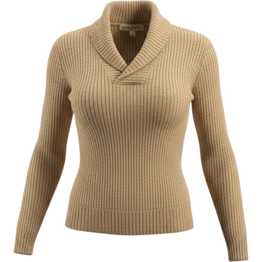 Vintage I Magnin Valerie Louthan 100% Cashmere Shawl Collar Sweater Scotland Tan